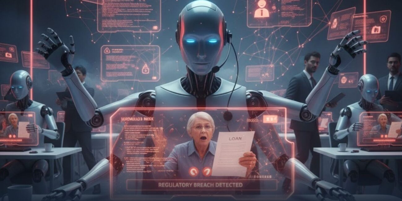 Architectural diagram of an AI Contact Center with a deterministic execution layer for banking compliance.