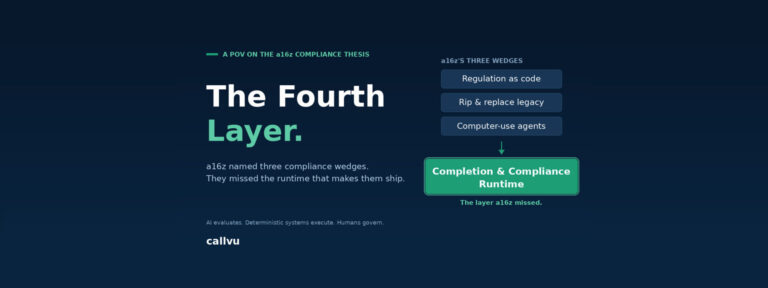 Andreessen Horowitz is right about compliance. Here's the runtime that makes their three approaches ship. Callvu Blog